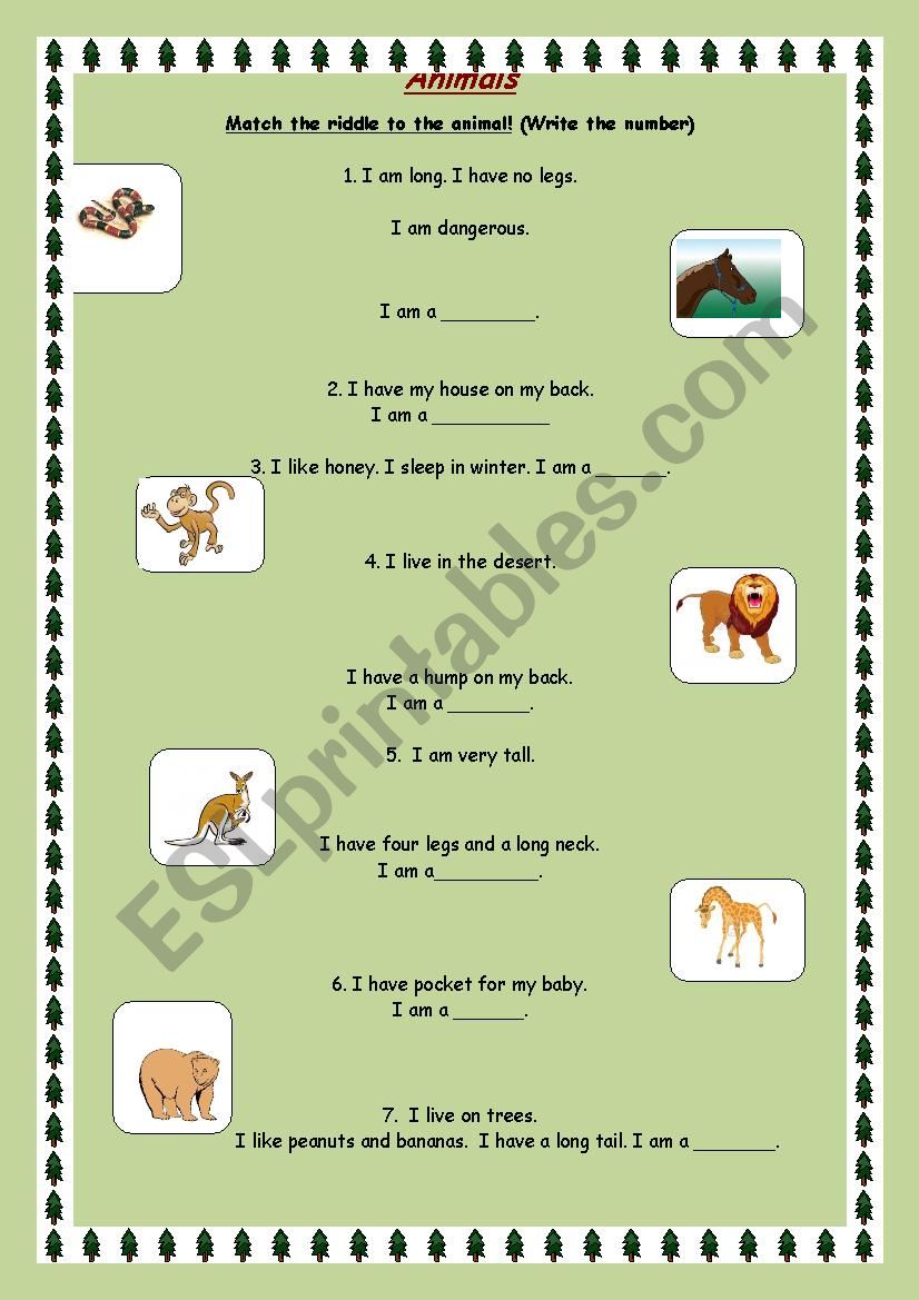 Animal Riddles - ESL worksheet by ella810