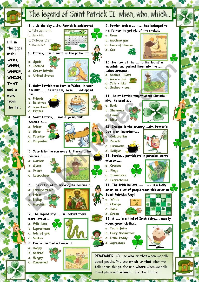 The legend of Saint Patrick II Quiz Who What Where (with answers