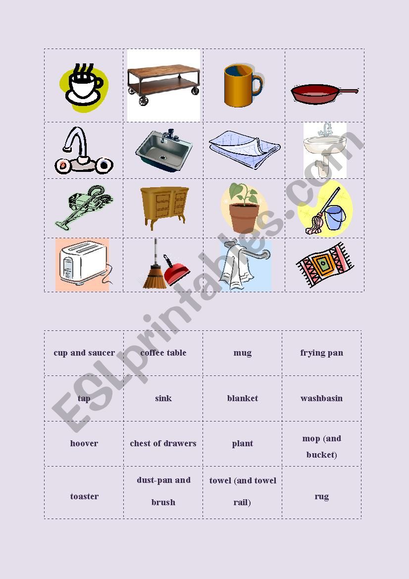 objects in a house worksheet