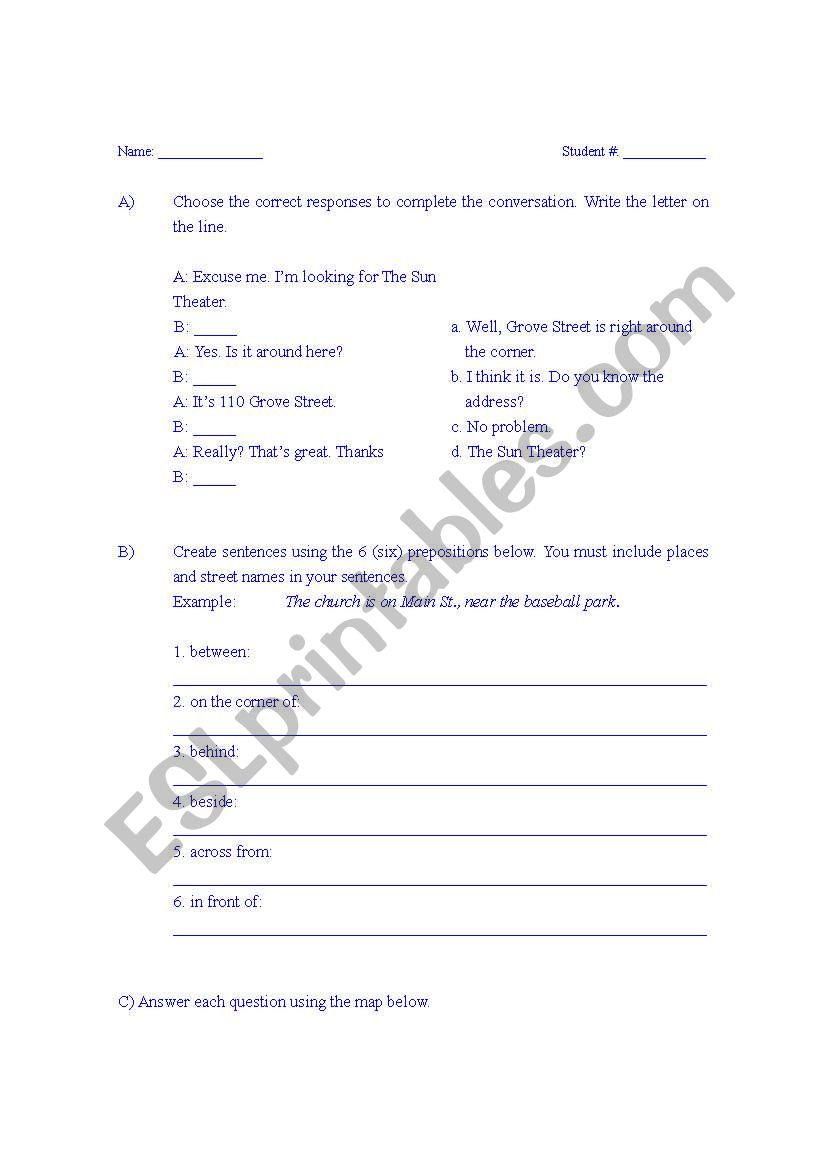 Giving Directions worksheet