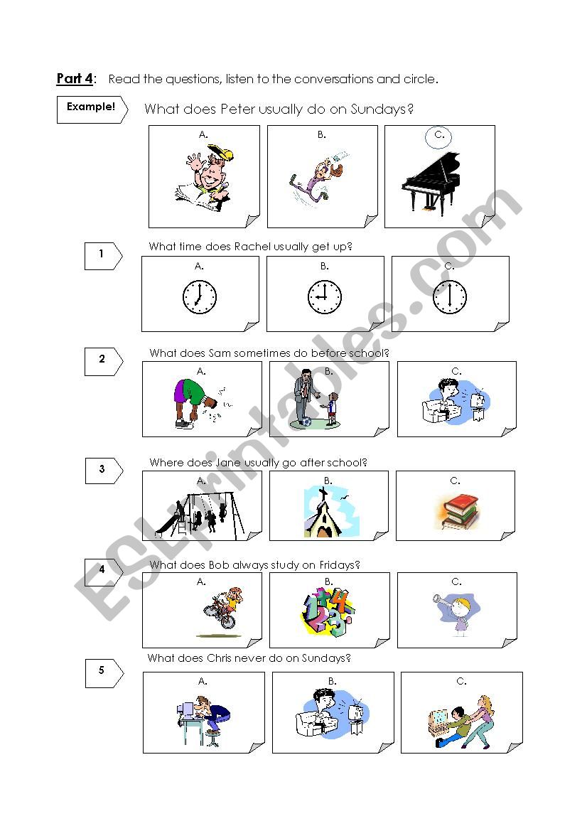 listening test - daily routine part 4