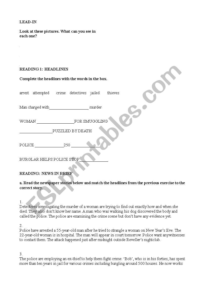 Crime vocabulary worksheet