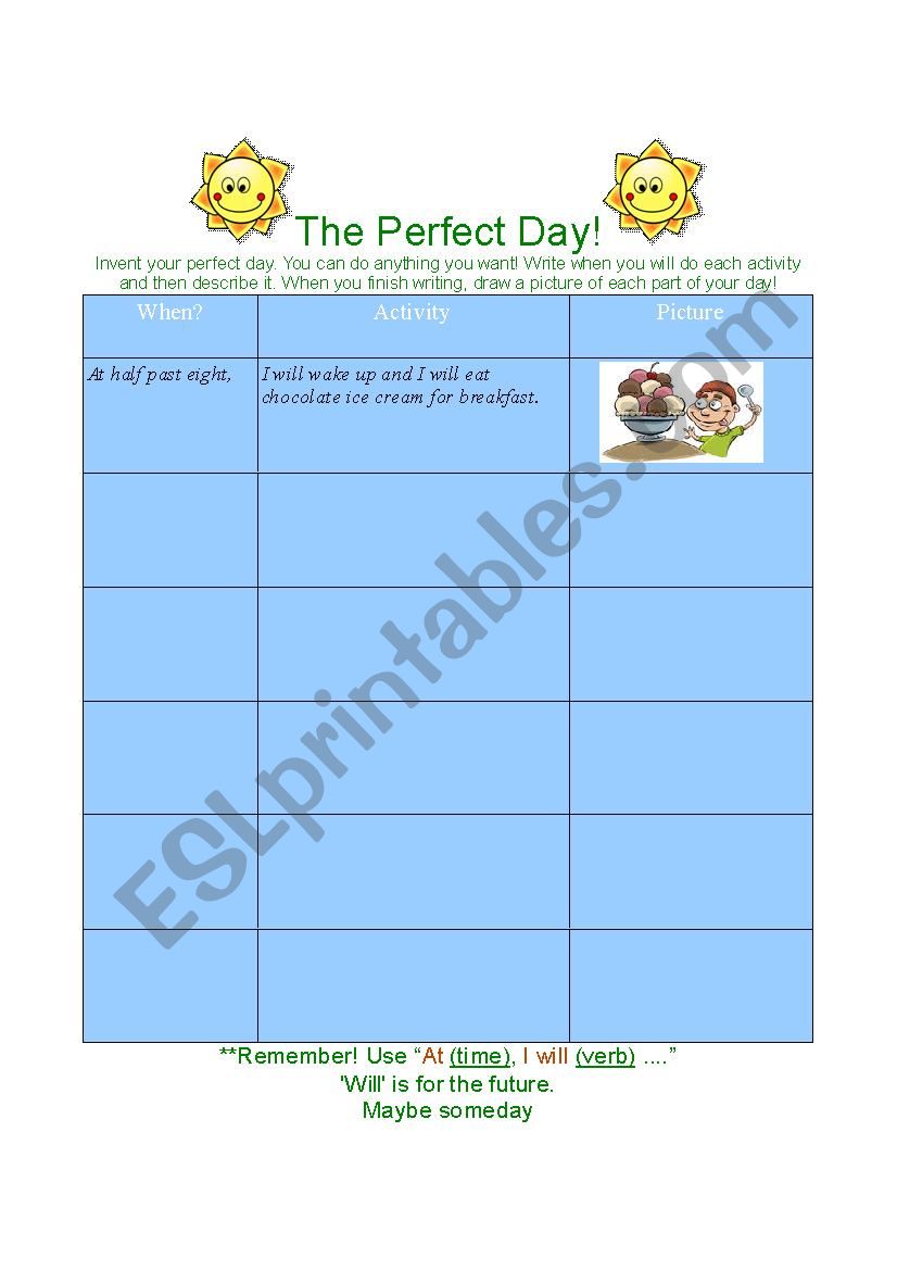 The Perfect Day worksheet