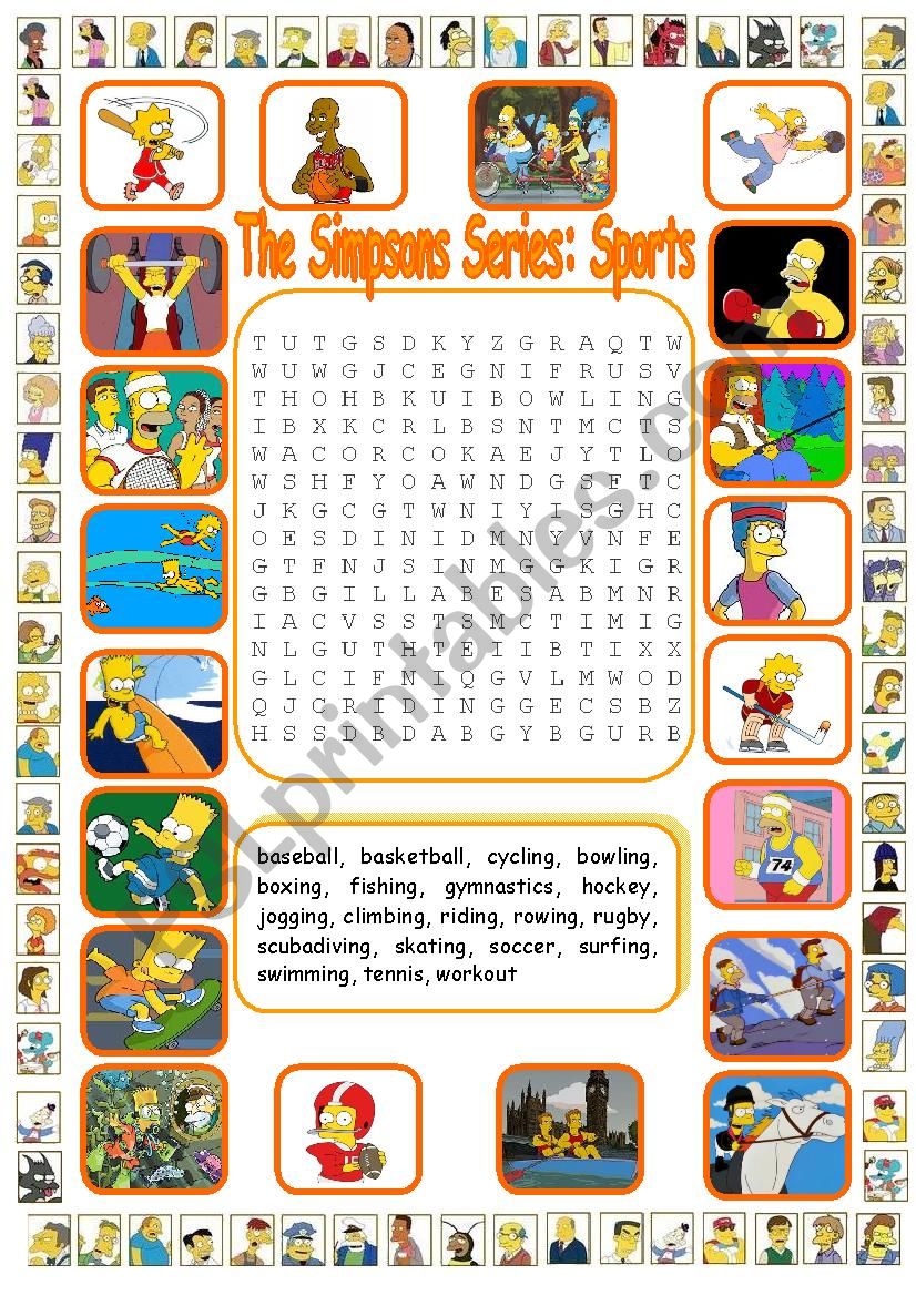 The Simpsons Series: Sports Wordsearch  (WITH KEY)