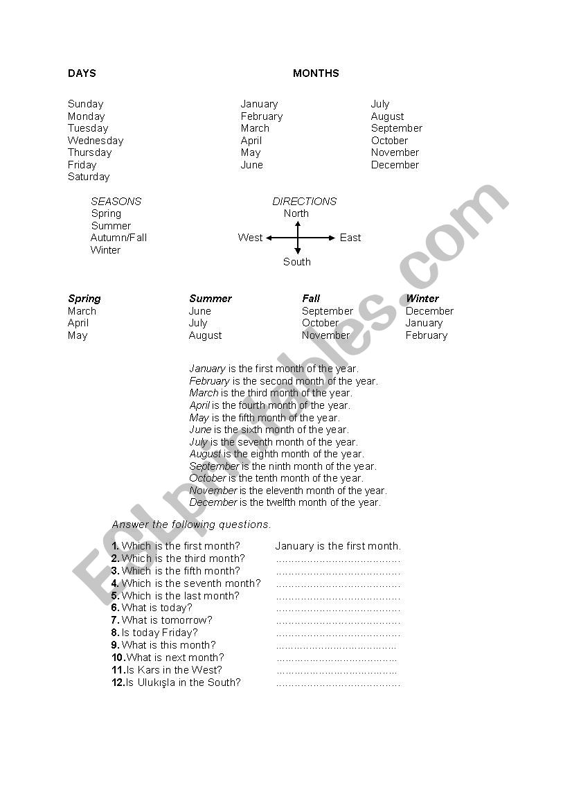 days-months worksheet