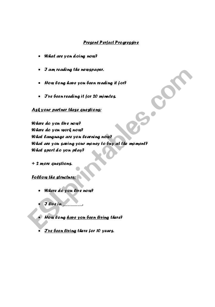 Present Perfect Progressive worksheet