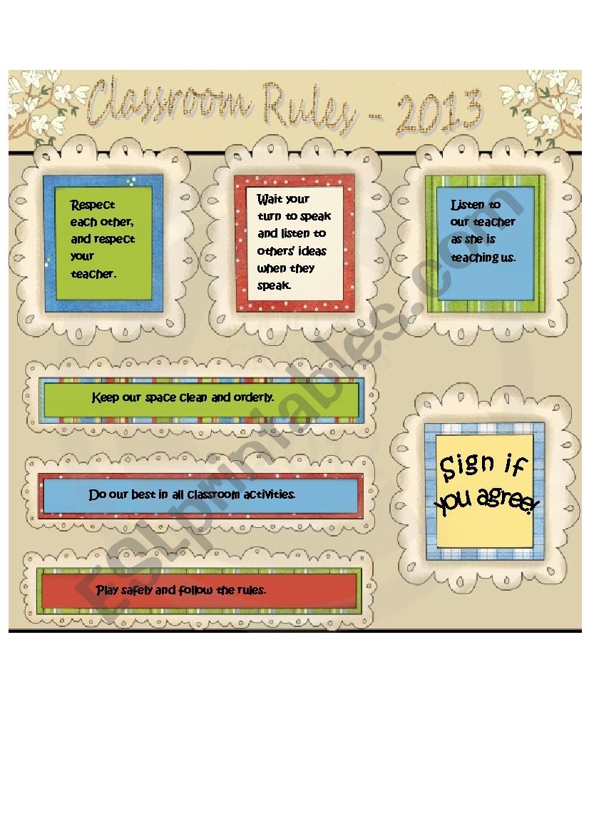 CLASSROOM RULES CONTRACT worksheet