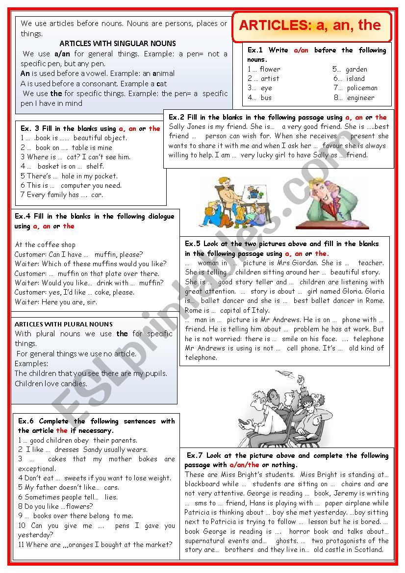 Articles: a, an, the worksheet