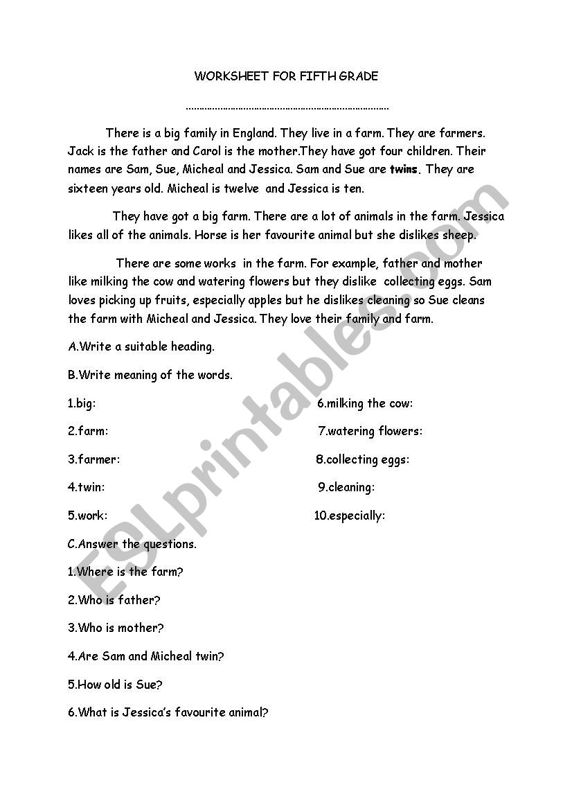 farm life worksheet