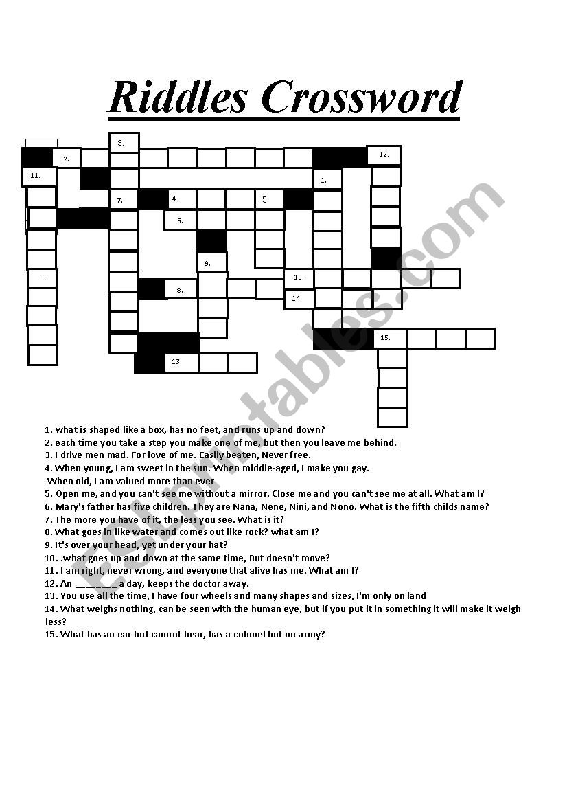 Riddles crossword worksheet