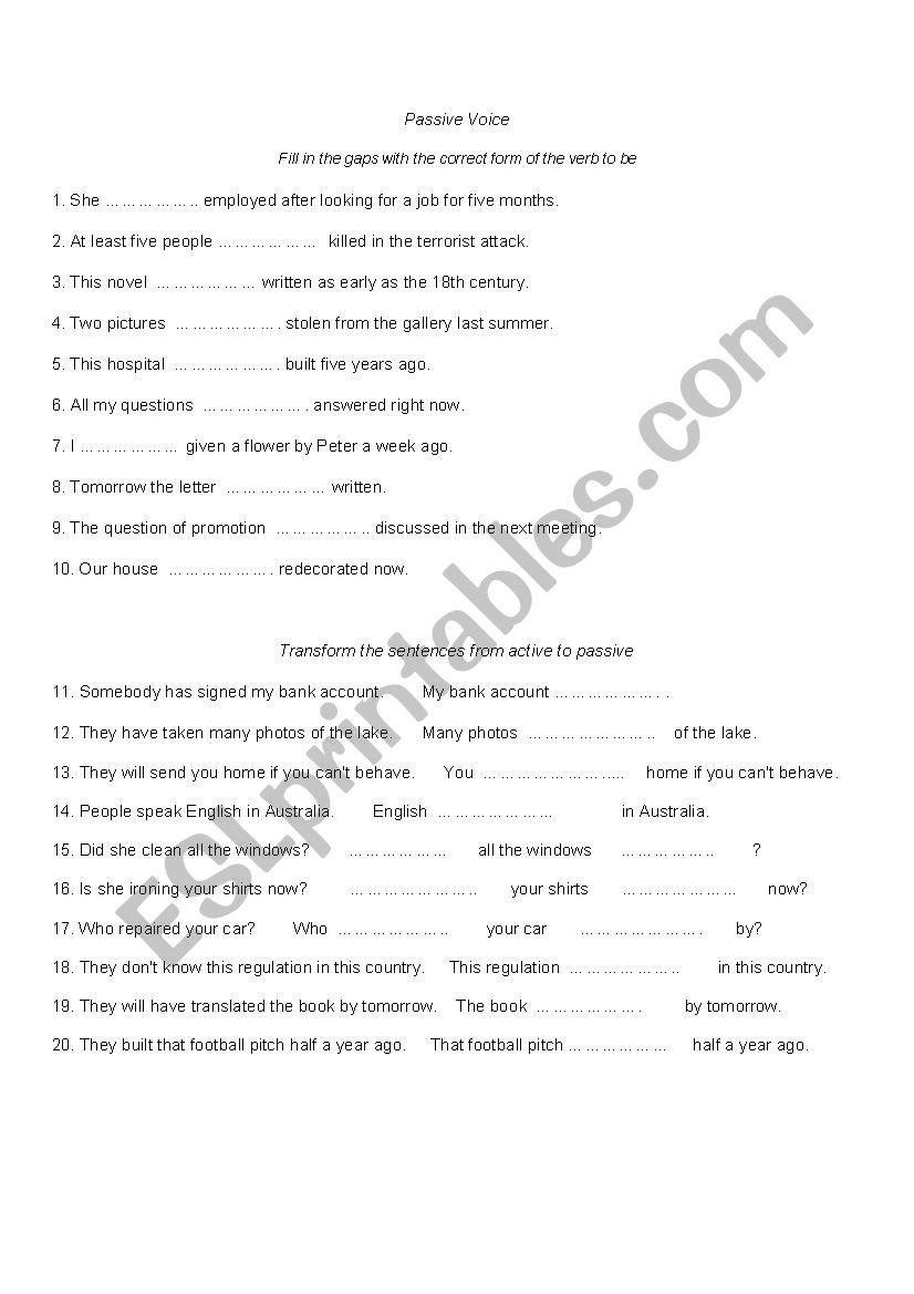 Passive Voice test worksheet
