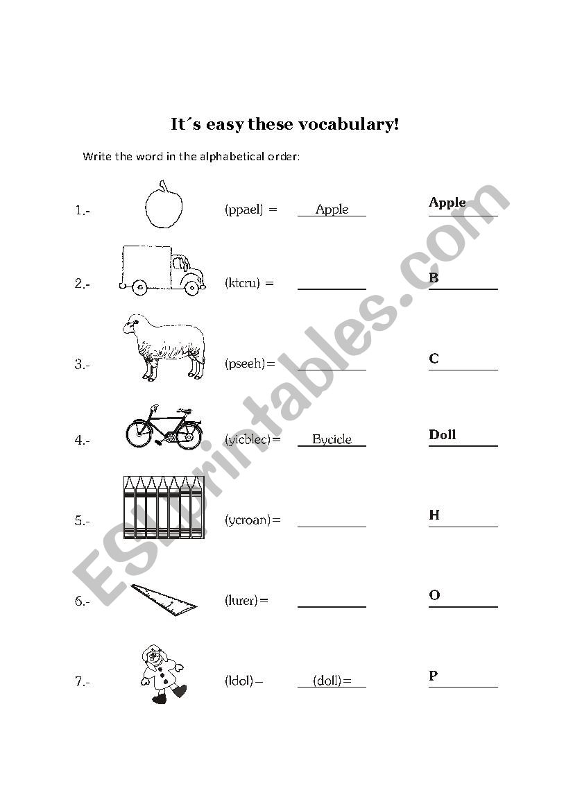 alpahabet order worksheet