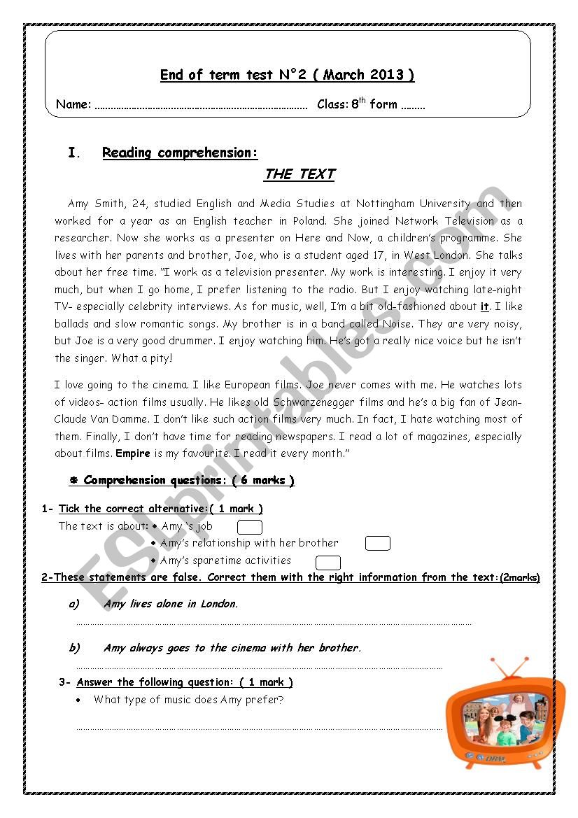 End of term test NÂ°2 ( 8th form)