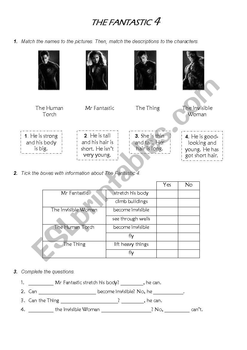 The fantastic 4 worksheet