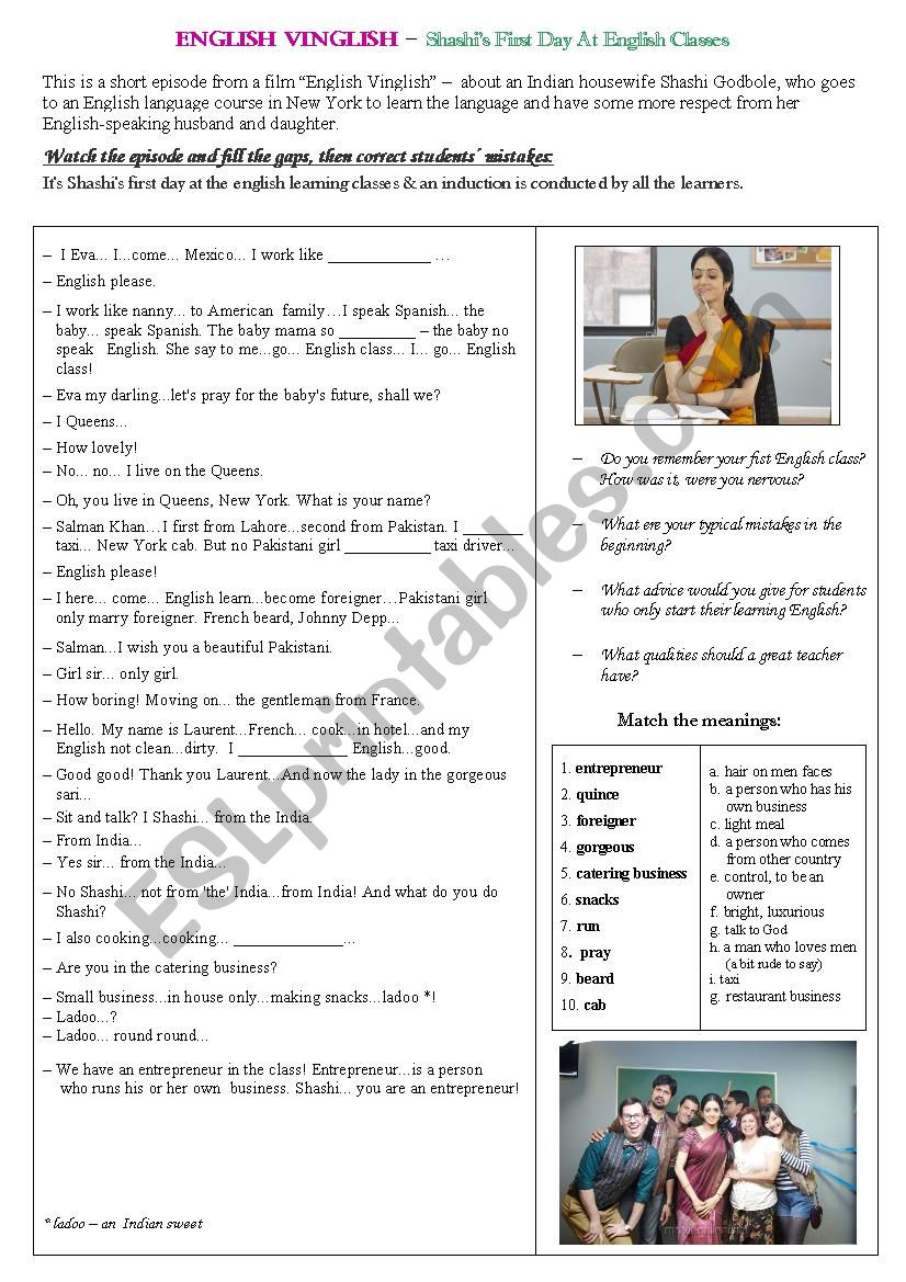 Shashis First Day At English Classes - English Vinglish (acquaintance - Present Simple, video)