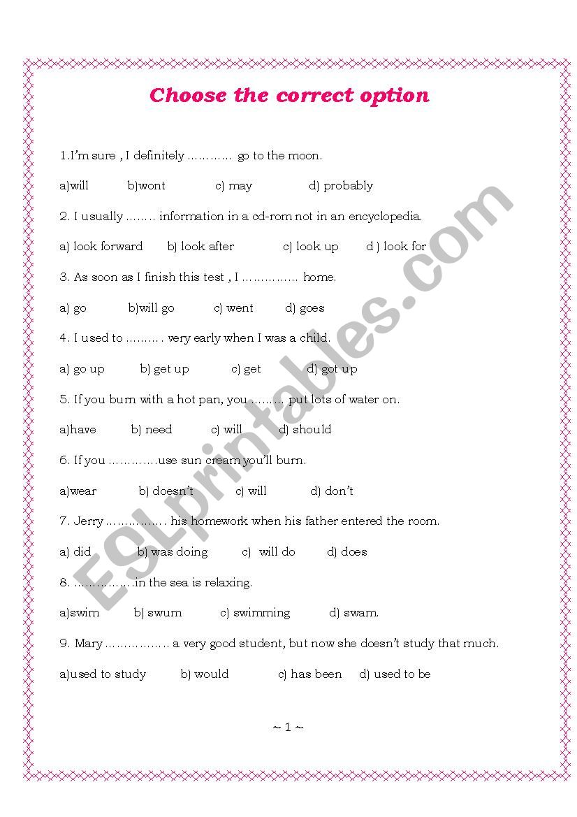 Multiple choice- Revision  worksheet
