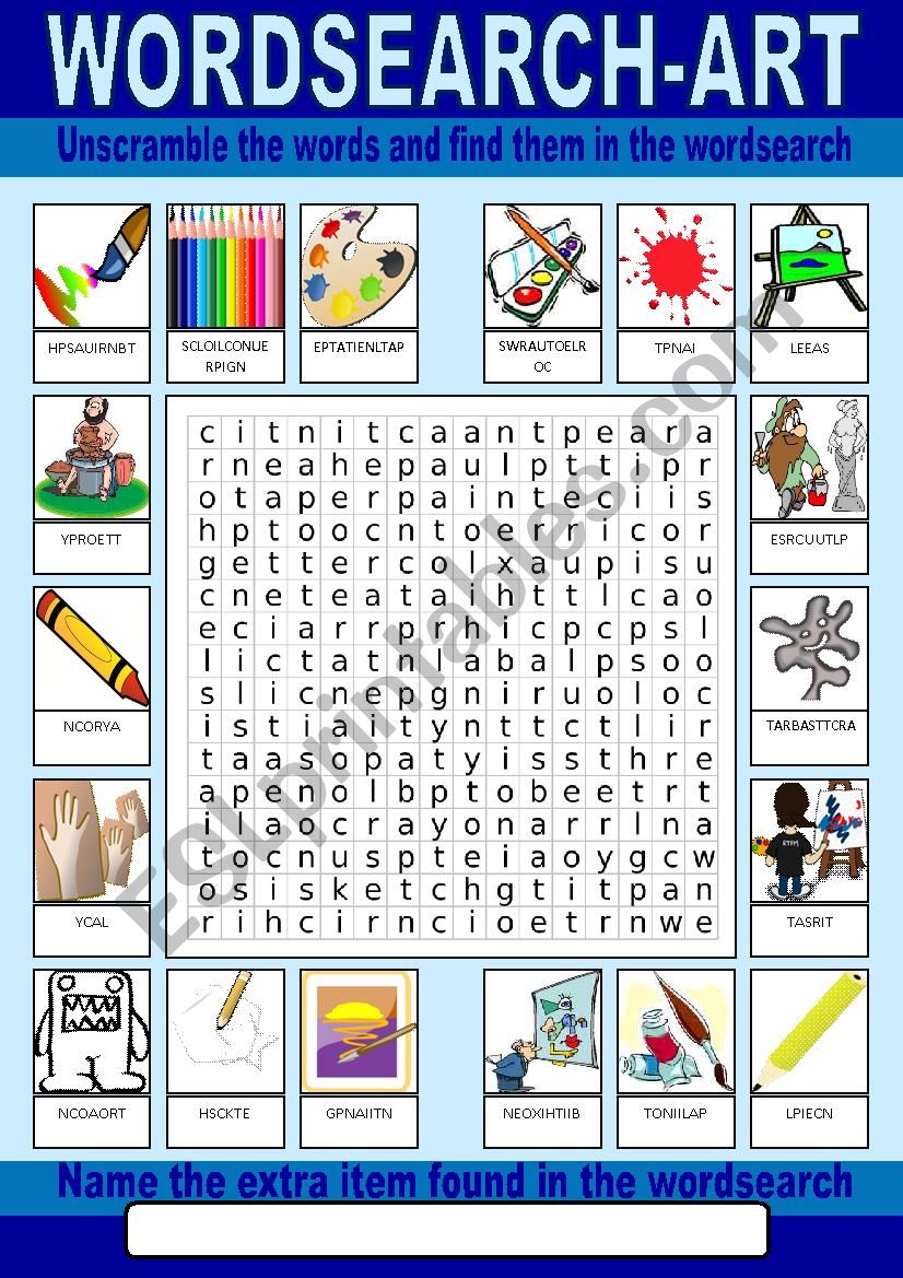 Art Wordsearch worksheet