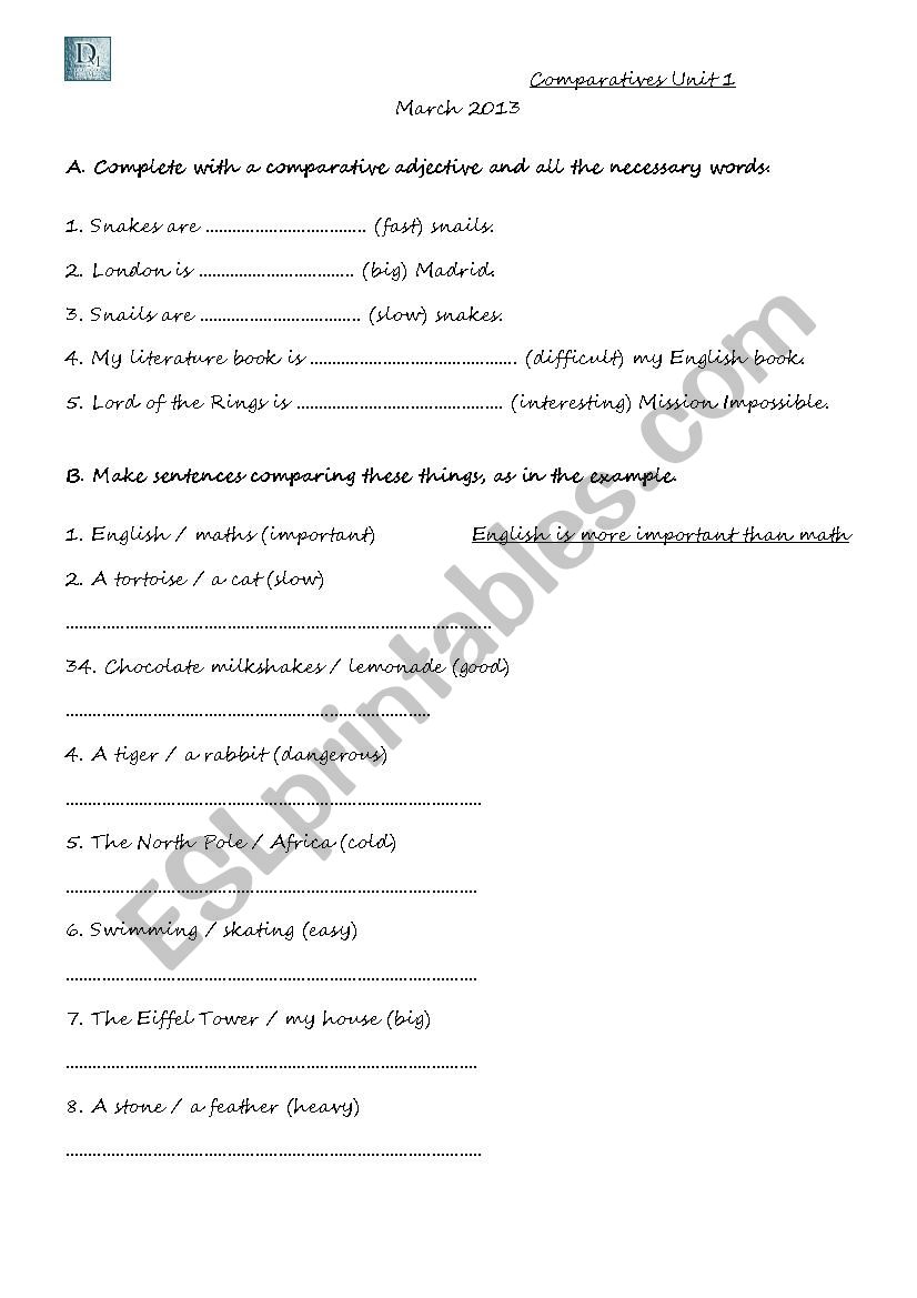 Comparatives worksheet