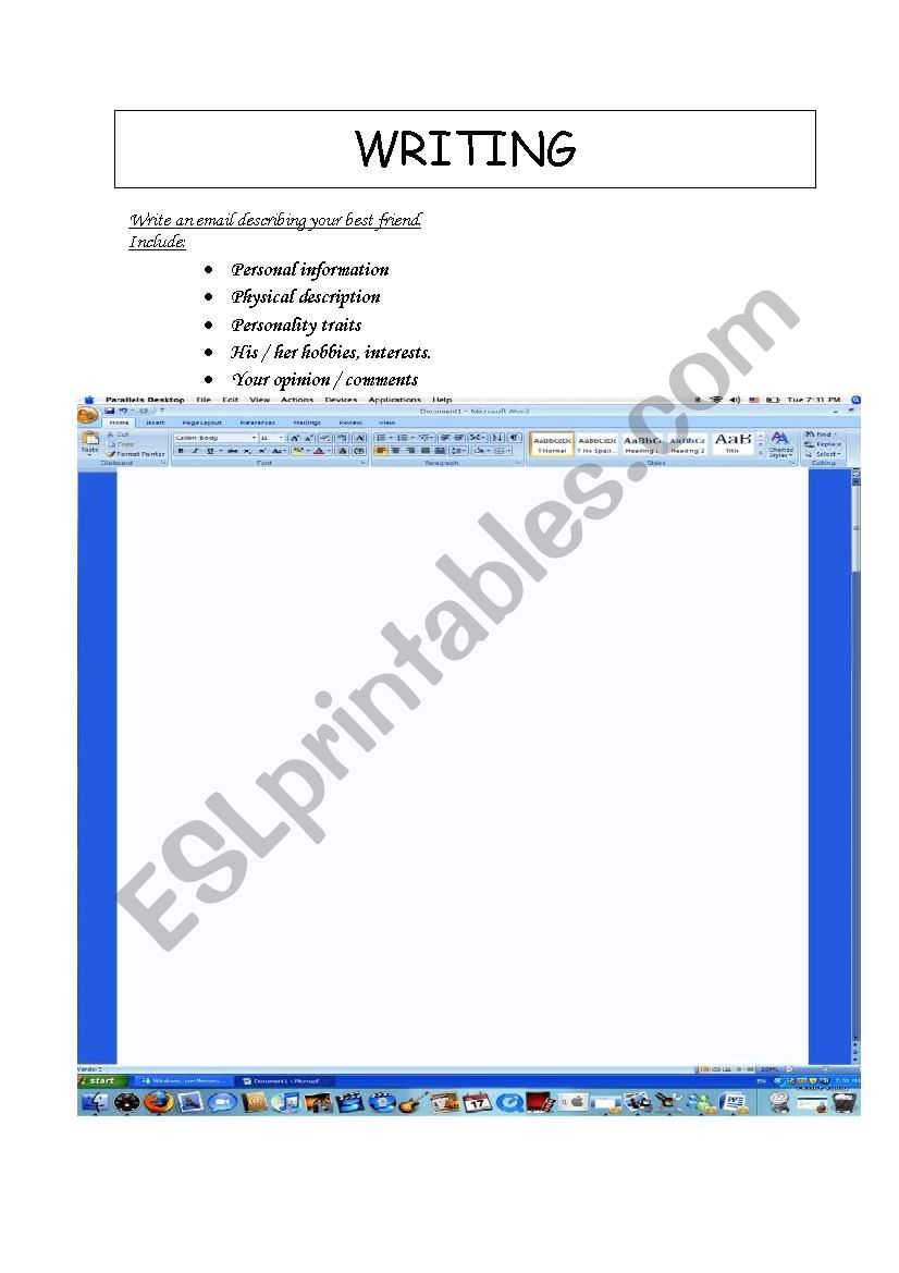 WRITING ACTIVITY worksheet