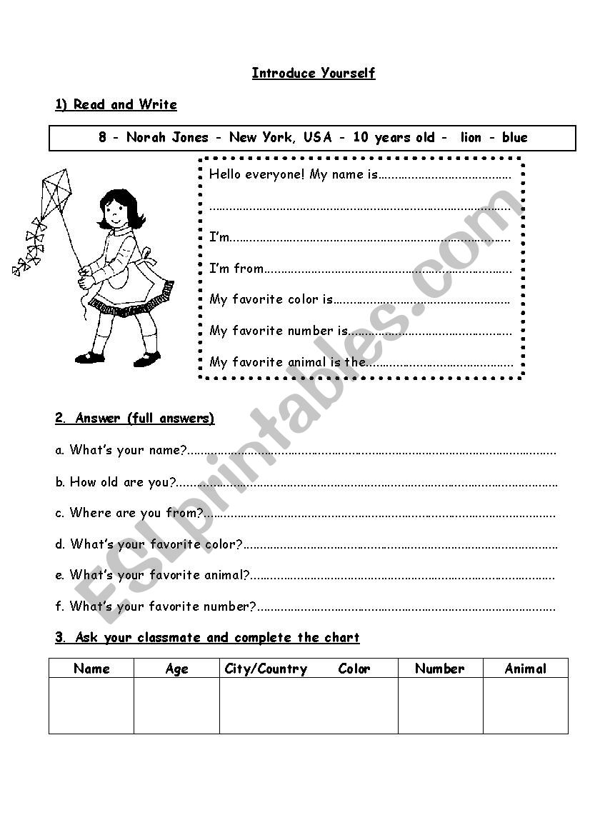 Introduce yourself worksheet