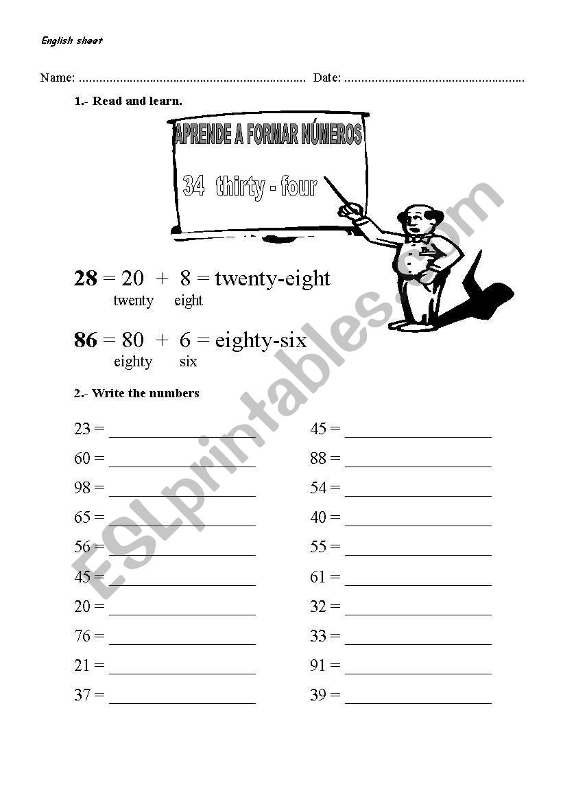 NUMBERS 20-99 worksheet