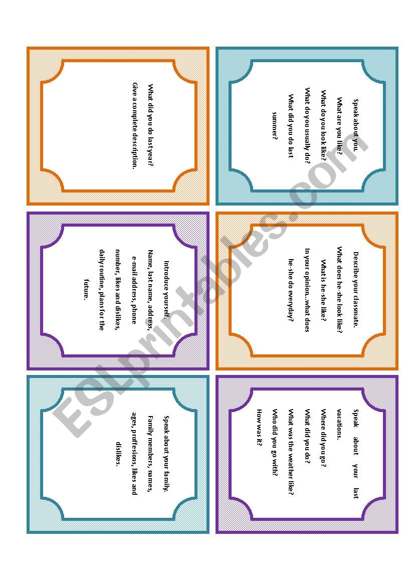 SPEAKING CARDS worksheet