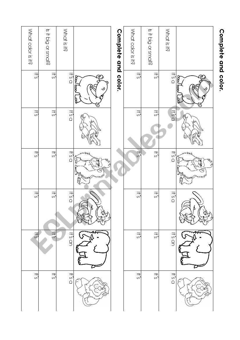 Zoo animals information worksheet