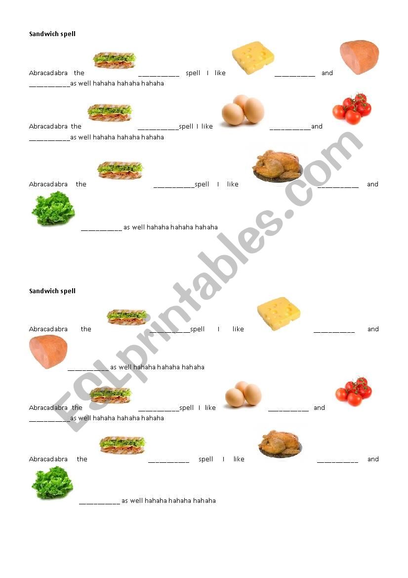 the sandwich spell worksheet