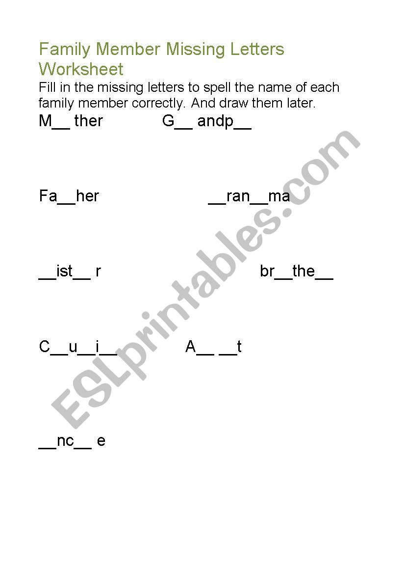 Family Members worksheet
