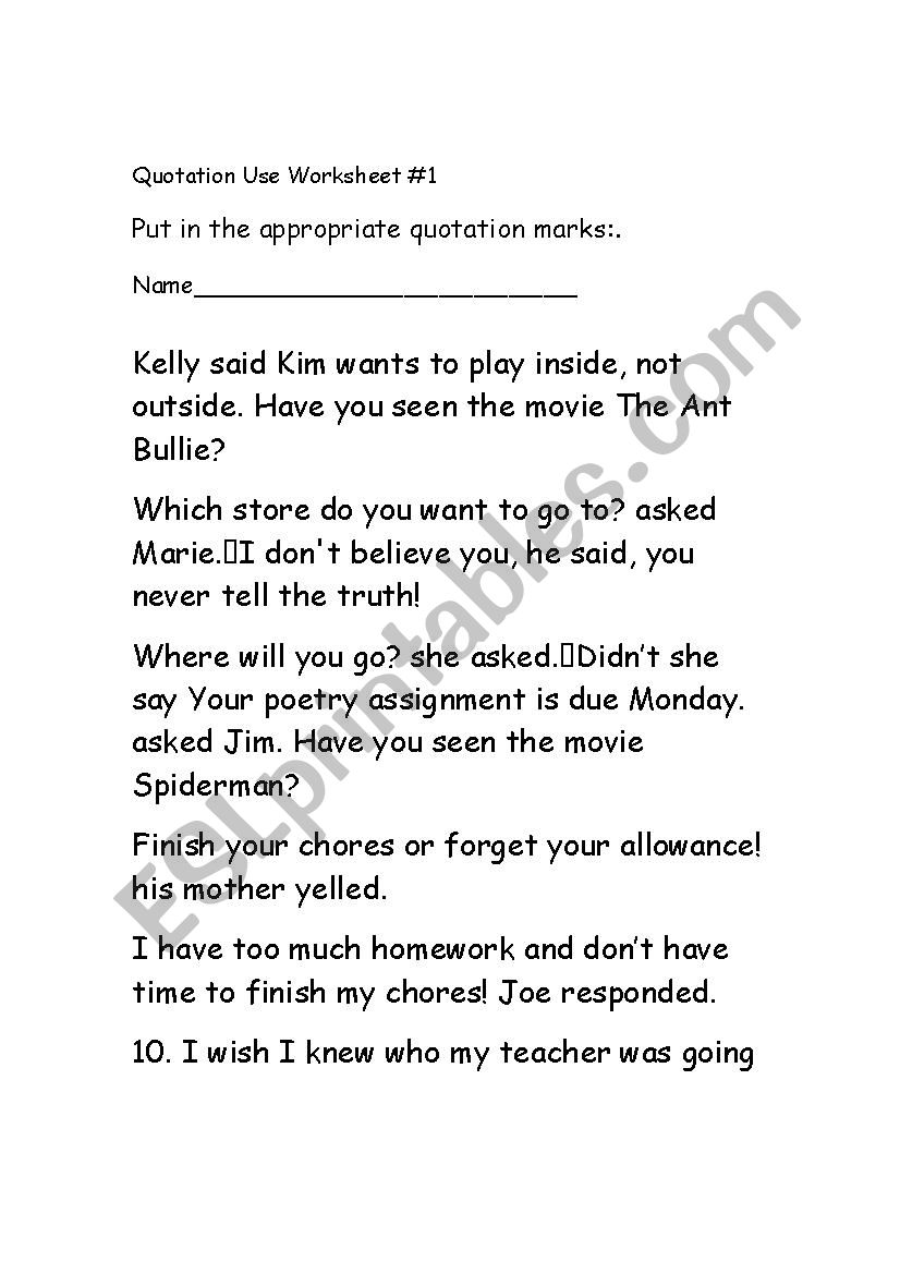 Punctutation worksheet