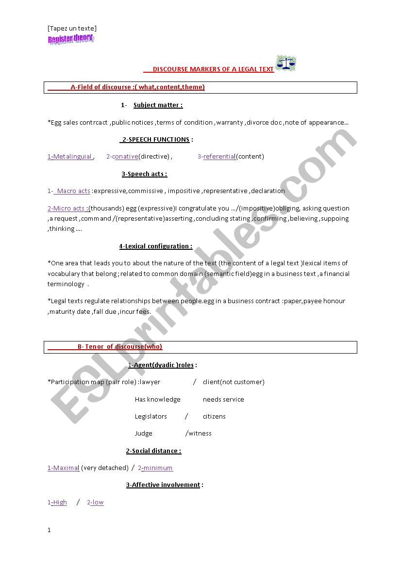       DISCOURSE MARKERS OF A LEGAL TEXT 