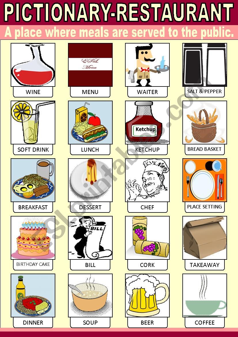 Restaurant Pictionary worksheet