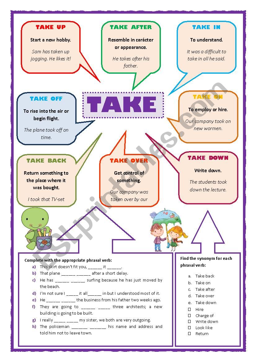 Pharsal Verbs: Take worksheet