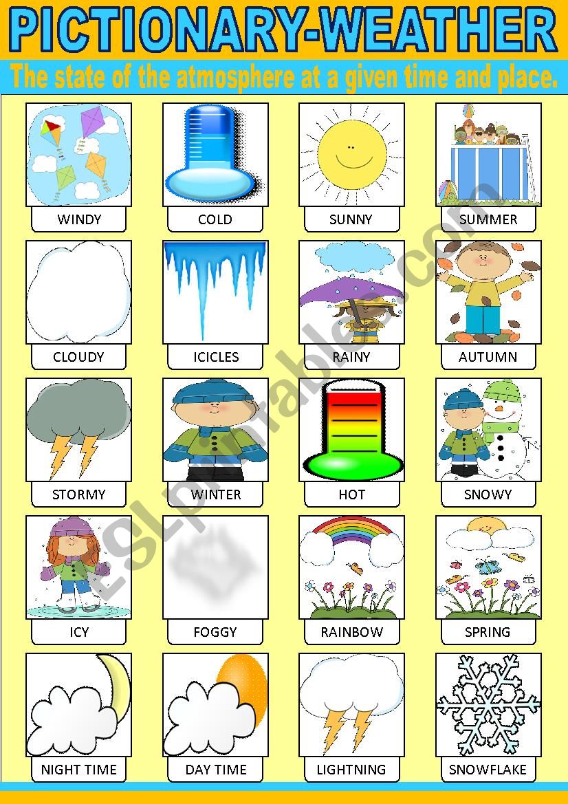 Weather Pictionary - ESL worksheet by photogio