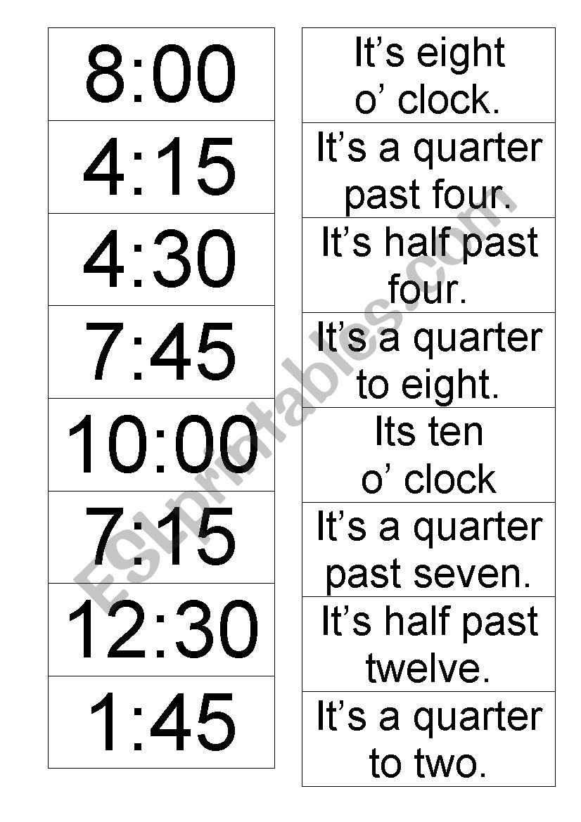 Telling the time - memory game