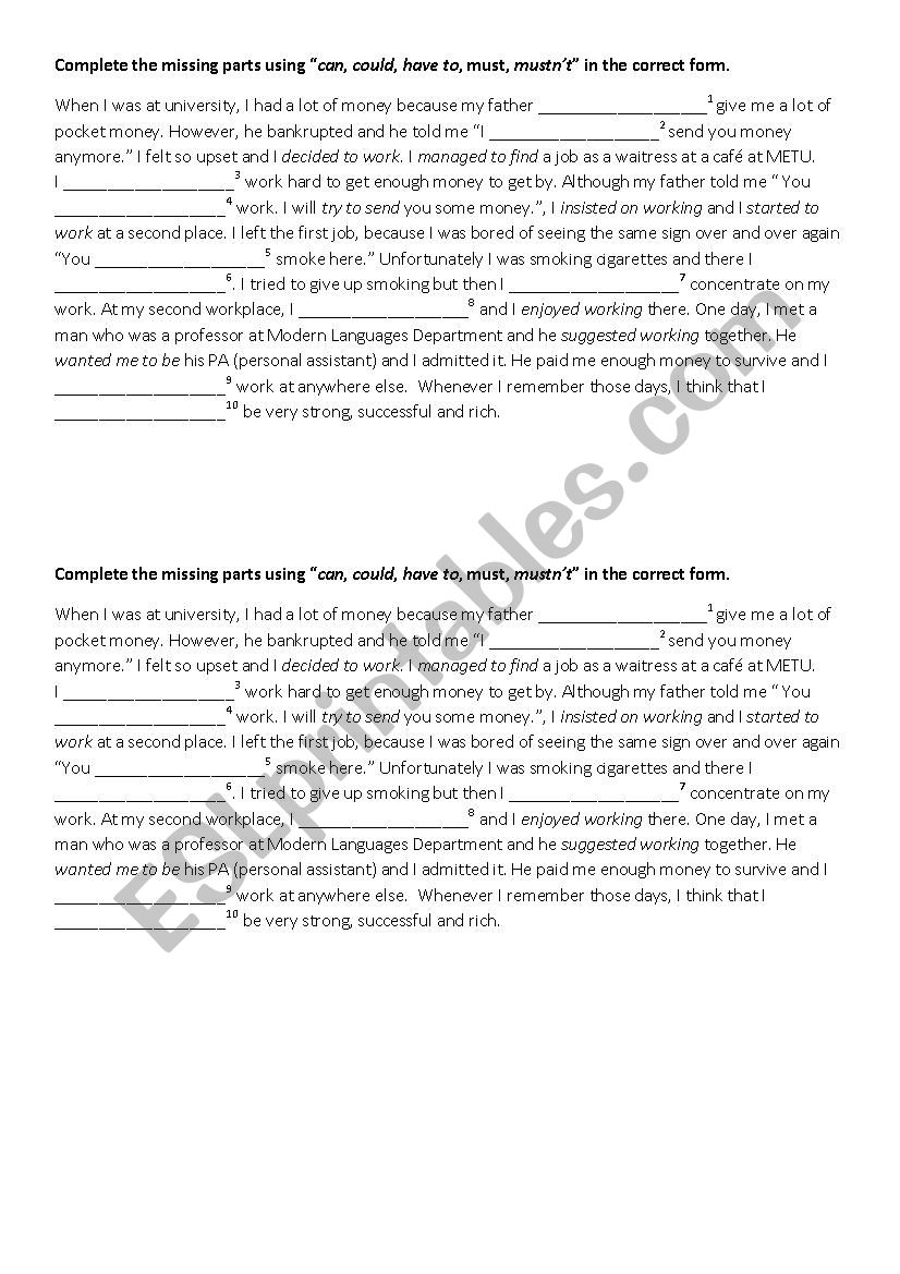 modals worksheet