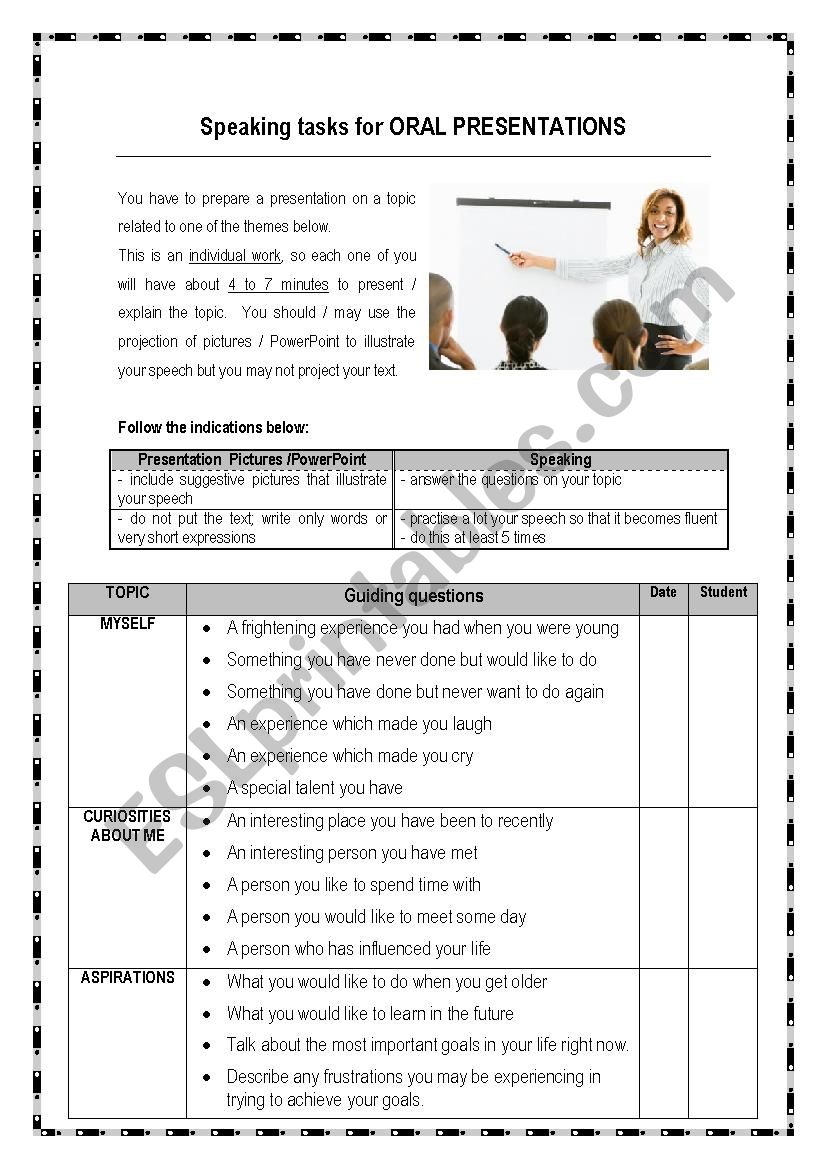 Speaking Tasks worksheet