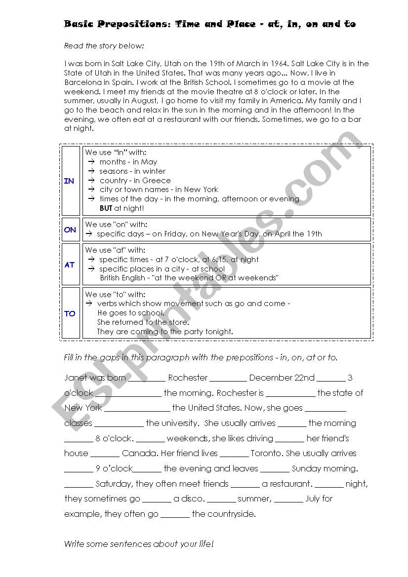 The time: prepositions worksheet