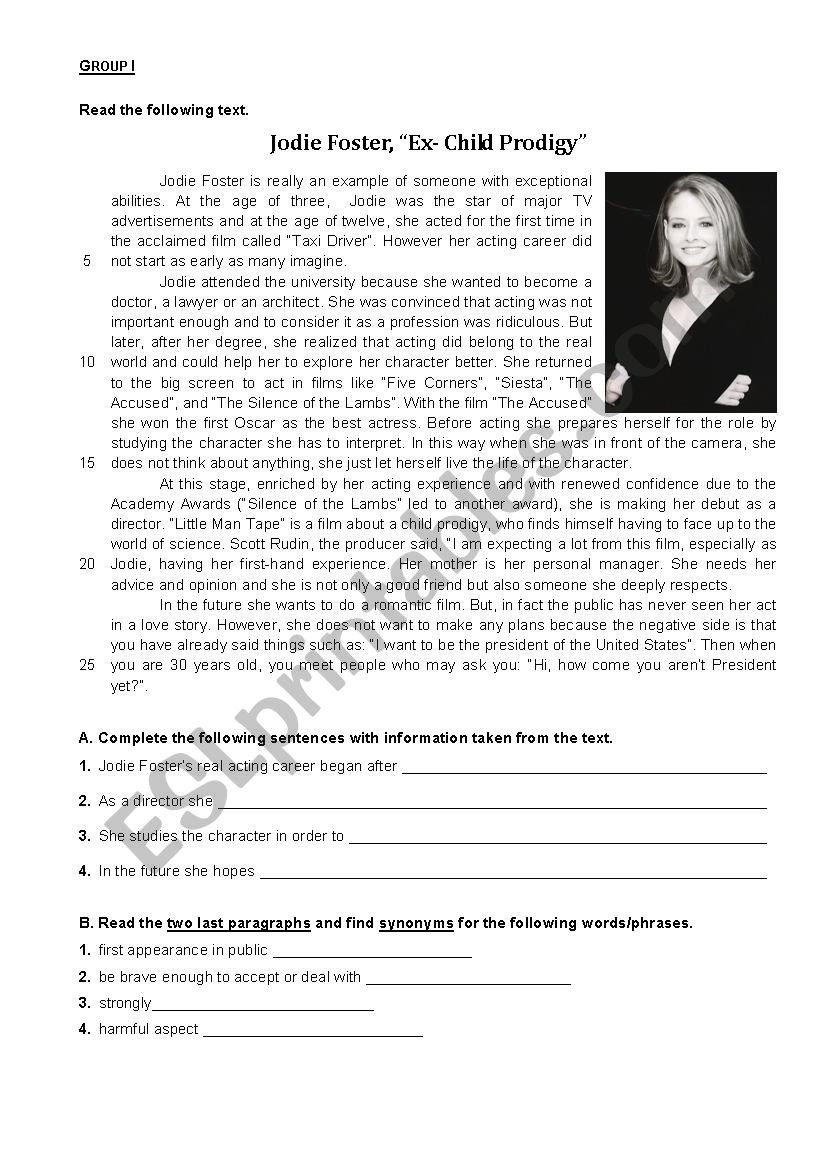 Cinema and actors worksheet