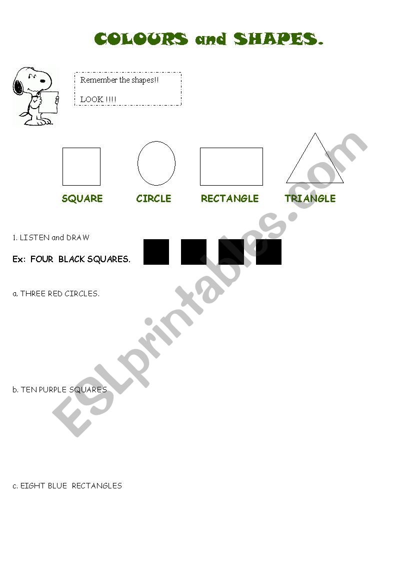 Colours and Shapes worksheet