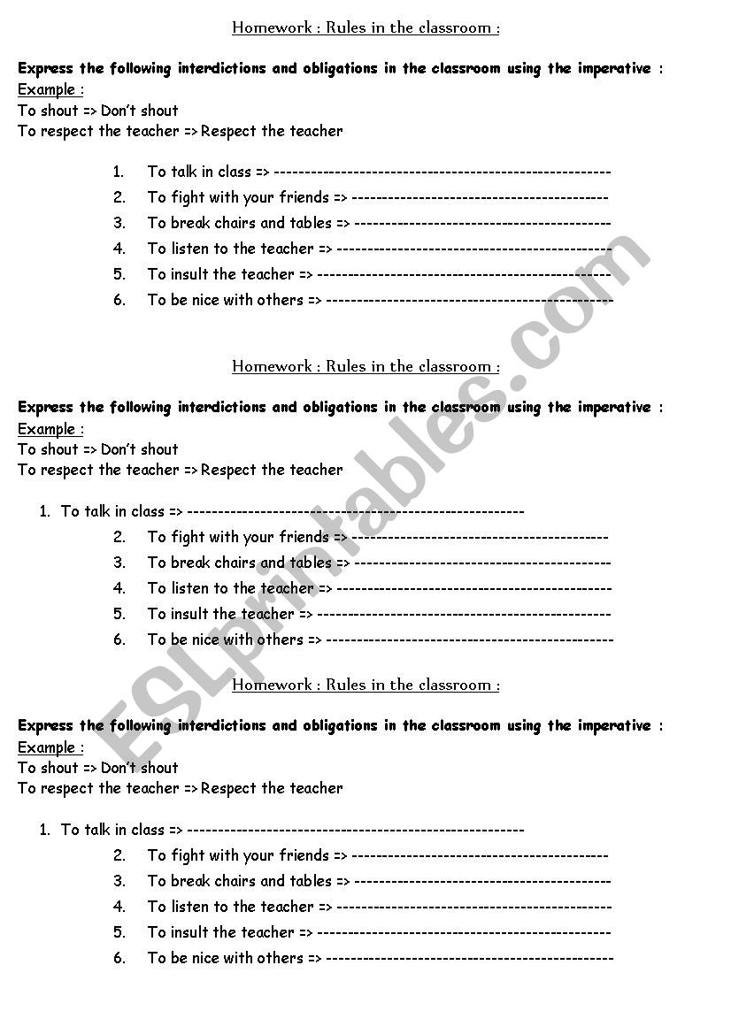 Classroom rules - imperative worksheet