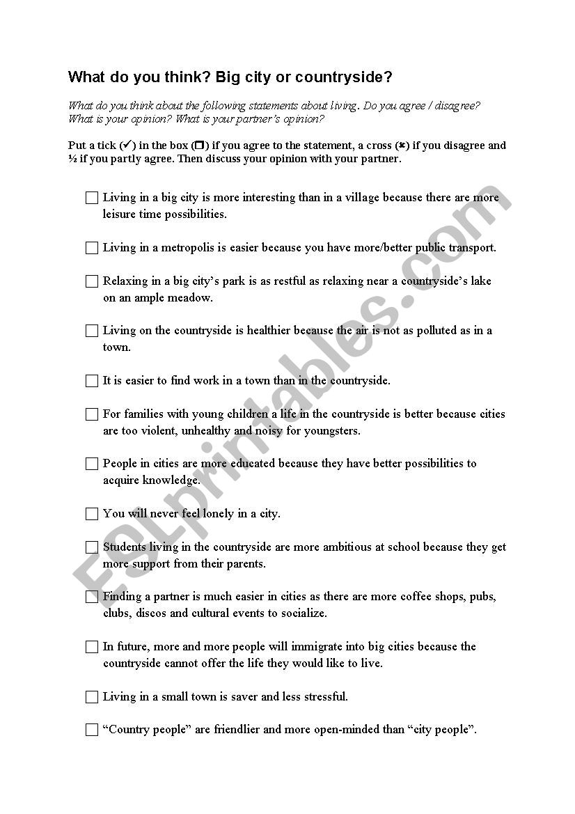 Discussion input: What do you think? Living in a city vs. living in the countryside?
