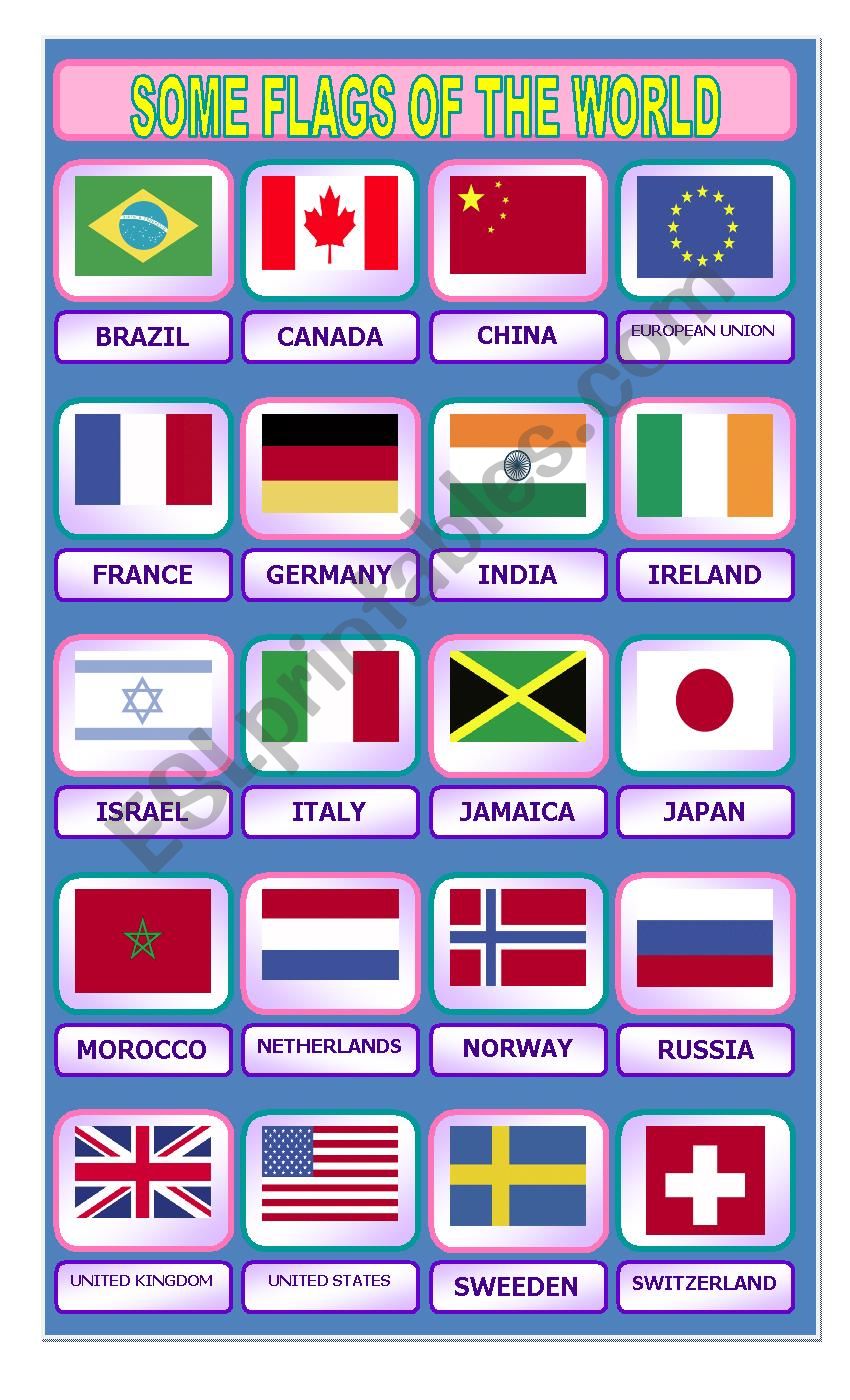 Some flags of the world worksheet