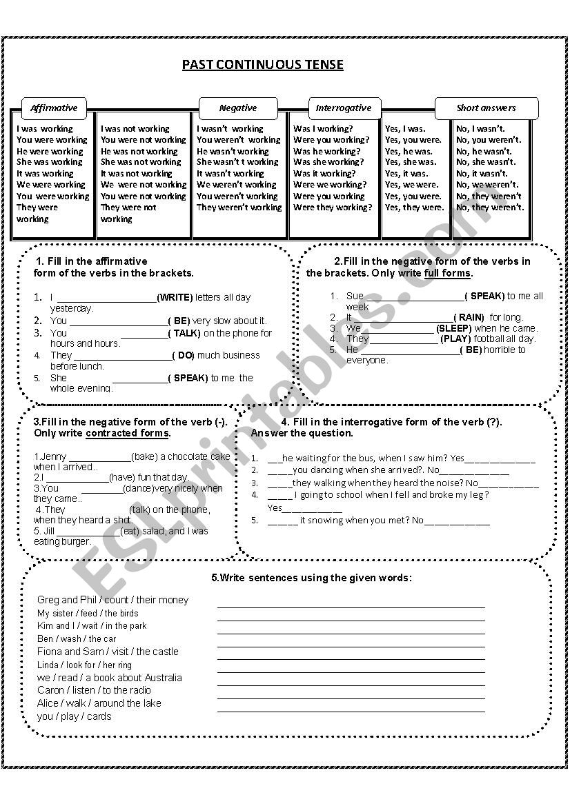 Past Continuous Tense worksheet