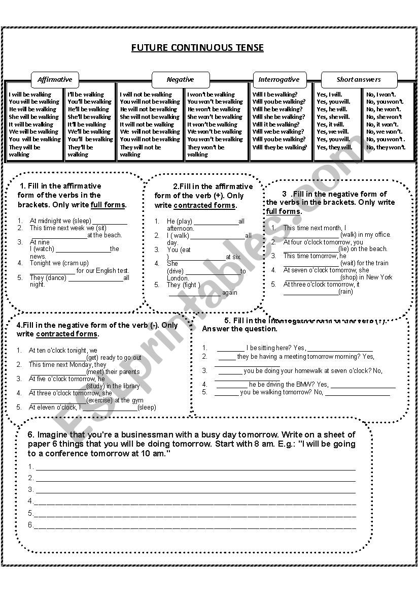 Future ContinuousTense worksheet