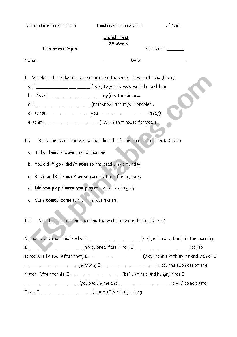 Simple past worksheet worksheet