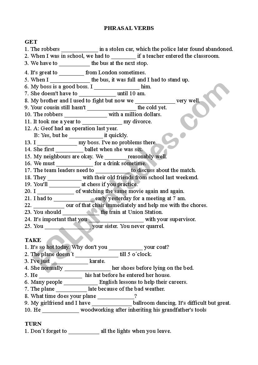 Phrasal verbs worksheet