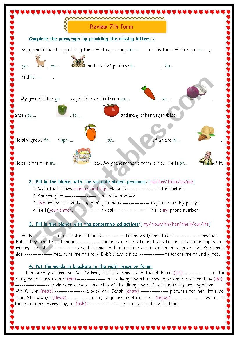 Consolidation  7th formers worksheet