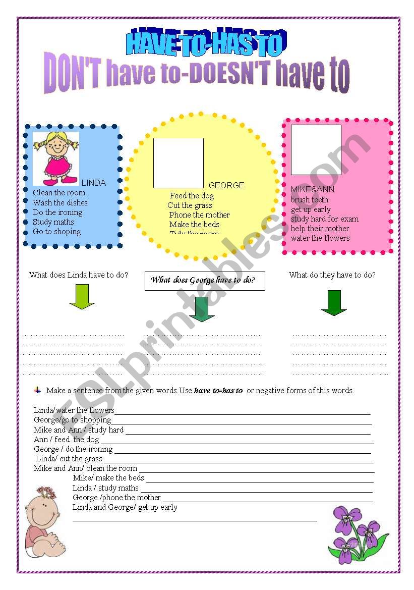 have to- has to          donÂ´t have to-doesnÂ´t have to