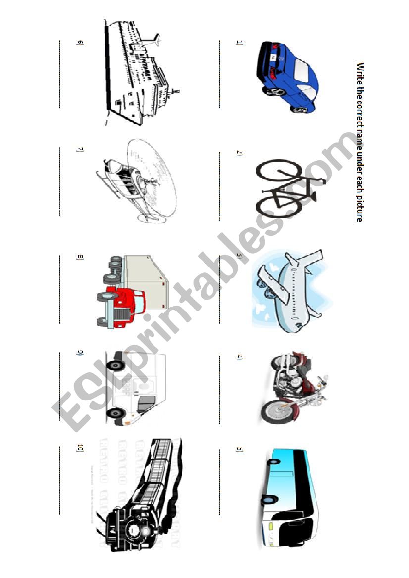 Name the vehicles worksheet